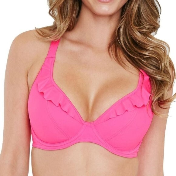 Freya In The Mix Underwire Banded Halter Bikini Swim Top Size 28D Pink Seamed - Picture 3 of 9
